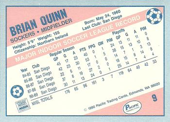 1989-90 Pacific MISL #9 Brian Quinn Back