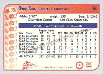 1990-91 Pacific MSL #150 Greg Ion Back