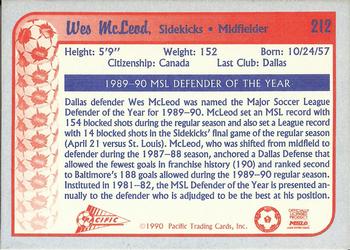 1990-91 Pacific MSL #212 Wes McLeod Back