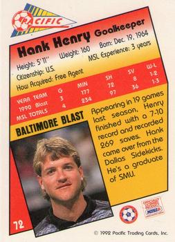 1991-92 Pacific MSL #72 Hank Henry Back