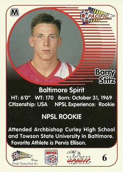 1993 Pacific NPSL #6 Barry Stitz Back