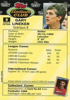 1992 Stadium Club #9 Gary Lineker Back