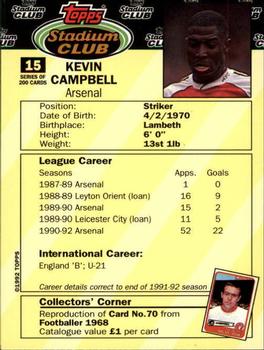 1992 Stadium Club #15 Kevin Campbell Back