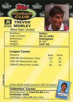 1992 Stadium Club #30 Trevor Morley Back