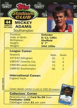 1992 Stadium Club #44 Micky Adams Back