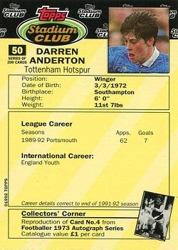 1992 Stadium Club #50 Darren Anderton Back