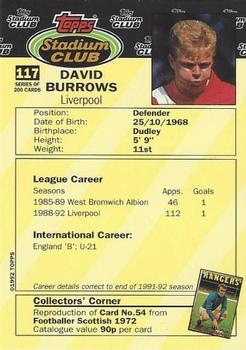 1992 Stadium Club #117 David Burrows Back