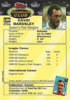 1992 Stadium Club #180 David Bardsley Back