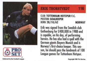 1991-92 Pro Set (England) #116 Erik Thorstvedt Back