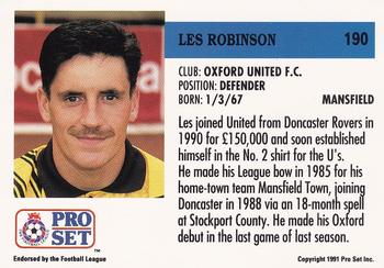 1991-92 Pro Set (England) #190 Les Robinson Back