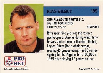 1991-92 Pro Set (England) #199 Rhys Wilmot Back