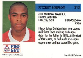 1991-92 Pro Set (England) #213 Fitzroy Simpson Back