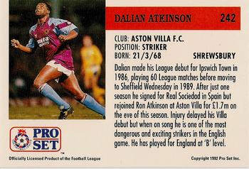 1991-92 Pro Set (England) #242 Dalian Atkinson  Back