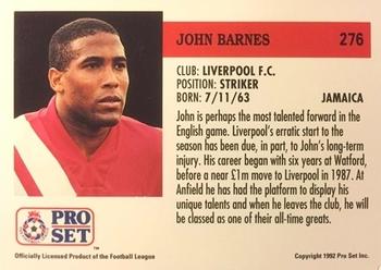 1991-92 Pro Set English League #276 John Barnes  Back