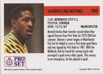1991-92 Pro Set (England) #300 Darren Beckford  Back