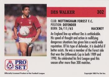 1991-92 Pro Set (England) #302 Des Walker  Back