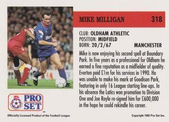 1991-92 Pro Set (England) #318 Mike Milligan  Back