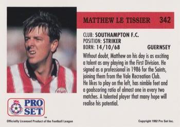 1991-92 Pro Set (England) #342 Matthew Le Tissier  Back