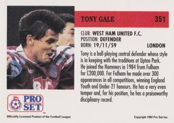 1991-92 Pro Set (England) #351 Tony Gale  Back