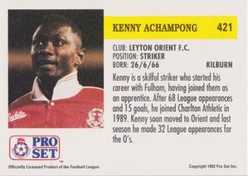 1991-92 Pro Set (England) #421 Kenny Achampong  Back