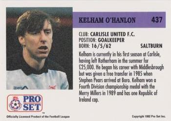 1991-92 Pro Set (England) #437 Kelham O'Hanlon  Back