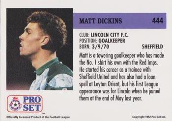 1991-92 Pro Set (England) #444 Matt Dickins  Back