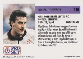1991-92 Pro Set (England) #449 Nigel Johnson  Back