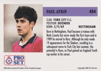1991-92 Pro Set (England) #454 Paul Atkin  Back