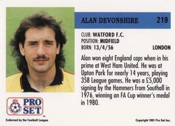 1991-92 Pro Set (England) #219 Alan Devonshire Back