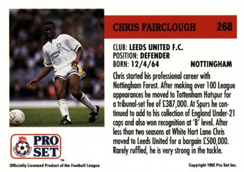1991-92 Pro Set (England) #268 Chris Fairclough  Back