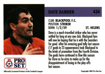 1991-92 Pro Set (England) #434 Dave Bamber  Back