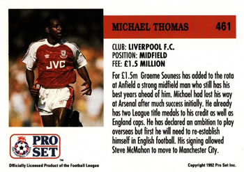 1991-92 Pro Set English League #461 Michael Thomas  Back