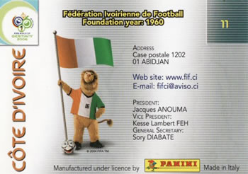 2006 Panini World Cup #11 Cote D'Ivoire Back