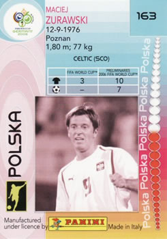 2006 Panini World Cup #163 Maciej Zurawski Back