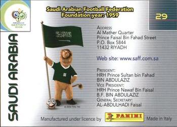 2006 Panini World Cup #29 Saudi Arabia Back