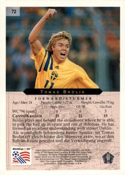 1994 Upper Deck World Cup Contenders English/German #72 Tomas Brolin Back
