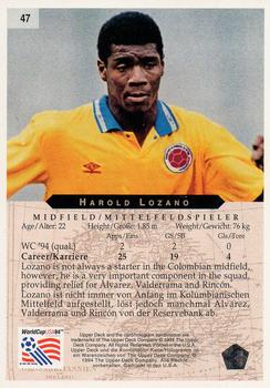 1994 Upper Deck World Cup Contenders English/German #47 Harold Lozano Back