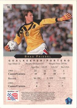 1994 Upper Deck World Cup Contenders English/Spanish #16 Brad Friedel Back