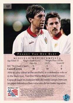 1994 Upper Deck World Cup Contenders English/Spanish #107 Franky Van Der Elst  Back