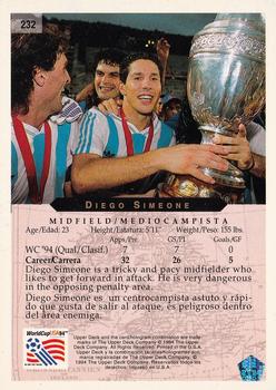 1994 Upper Deck World Cup Contenders English/Spanish #232 Diego Simeone Back