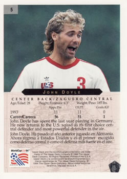 1994 Upper Deck World Cup Contenders English/Spanish #5 John Doyle Back