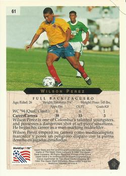1994 Upper Deck World Cup Contenders English/Spanish #61 Wilson Perez Back