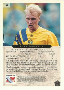 1994 Upper Deck World Cup Contenders English/Spanish #89 Klas Ingesson Back