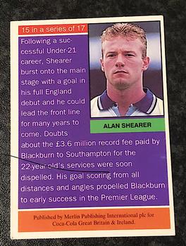 1991 Merlin Coca Cola Footballers #15 Alan Shearer Back