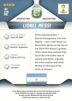 2014 Panini Prizm FIFA World Cup Brazil #12 Lionel Messi Back