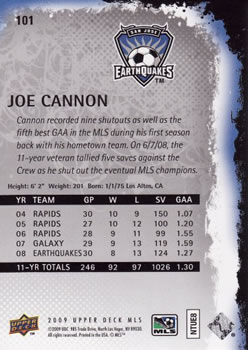 2009 Upper Deck MLS #101 Joe Cannon Back
