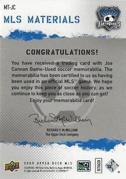 2009 Upper Deck MLS - MLS Materials #MT-JC Joe Cannon Back