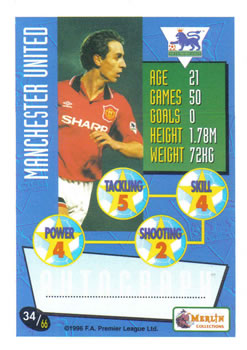 1996-97 Merlin's Premier League #34 Gary Neville Back