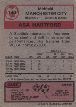 1975-76 Topps #140 Asa Hartford Back