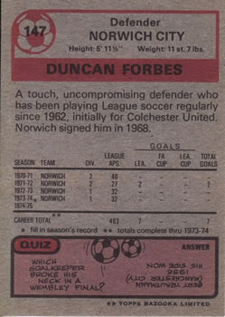 1975-76 Topps #147 Duncan Forbes Back